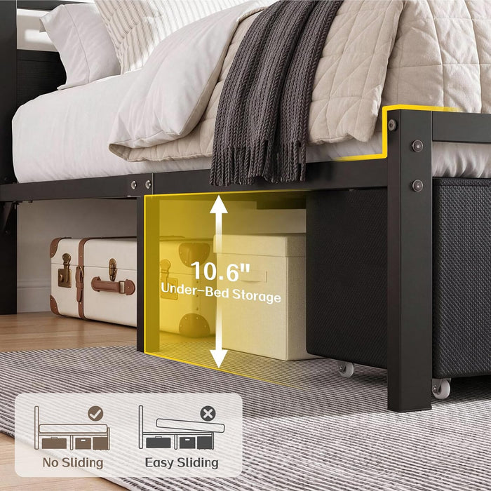 King Size Bed Frame with 3 Storage Drawers & Headboard