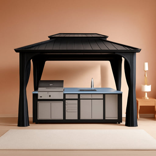 8x12 Grey Aluminum Hardtop Gazebo BackyardPatio Deluxe