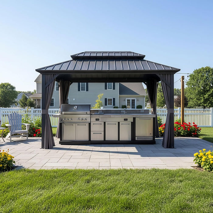 8x12 Grey Aluminum Hardtop Gazebo BackyardPatio Deluxe
