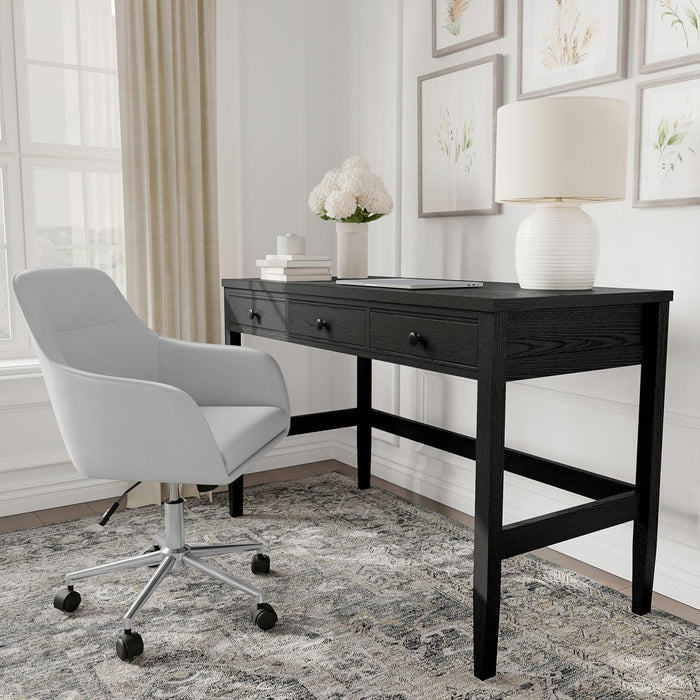 Rhett Home Office Desk with 3 Drawers and Tapered Legs in Black with Oil Rubbed Bronze Hardware