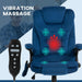 6 Point Vibrating Massage Office Chair with Heat, Velvet High Back Executive Office Chair with Reclining Backrest, Padded Armrests and Remote, Drak Blue