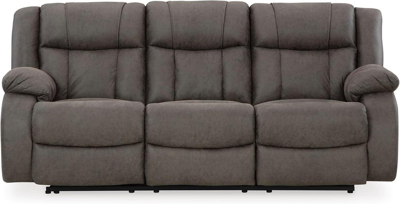 First Base Contemporary Faux Leather Manual Reclining Sofa, Gray