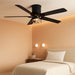 52 Inch Ceiling Fans with Lights, Farmhouse Ceiling Fan with Lights and Remote, Noiseless DC Motor, Black Flush Mount Ceiling Fan for Bedroom Living Room Indoor Outdoor