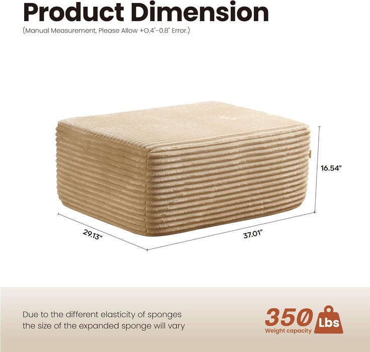 37" Plush Corduroy Ottoman, Upholstered Cloud Ottoman for Boneless Couch in a Box, Modular Sectional Couches for Living Room Bedroom, Compressed Memory Foam, No Assembly Require, Beige