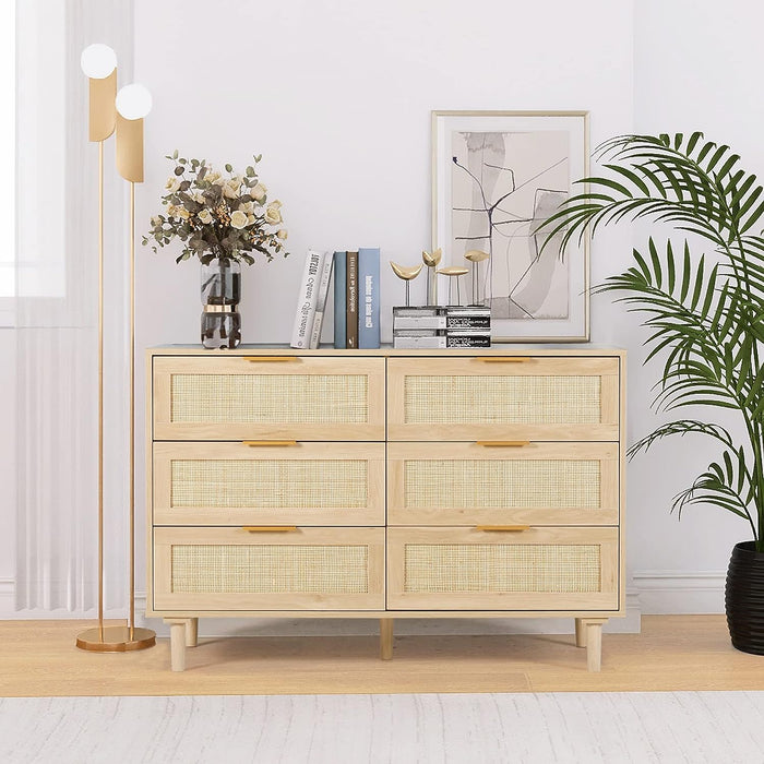 Natural Rattan Dresser with 6 Drawers