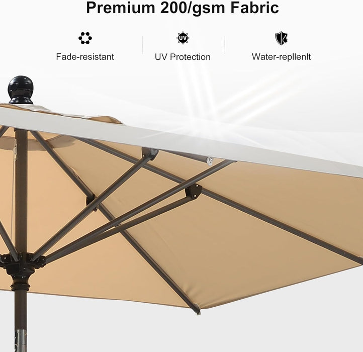 10' X 6.5' Rectangular Patio Umbrella Outdoor Table Umbrella Aluminum Frame Market Umbrella Sun Umbrella with 8 Sturdy Ribs & Tilt for Garden Deck Lawn & Pool Beige