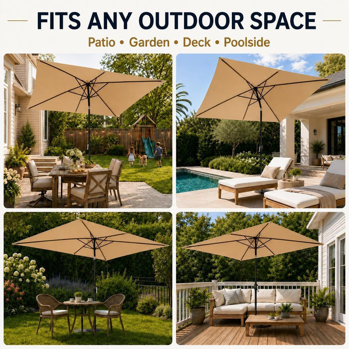 Yaheetech 6.5X10Ft Rectangular Patio Umbrella W/Easy Tilt & Crank, Tan