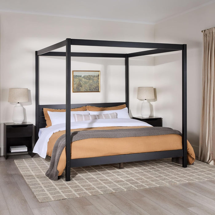 Isla Slatted Headboard Canopy Bedframe, King, Black