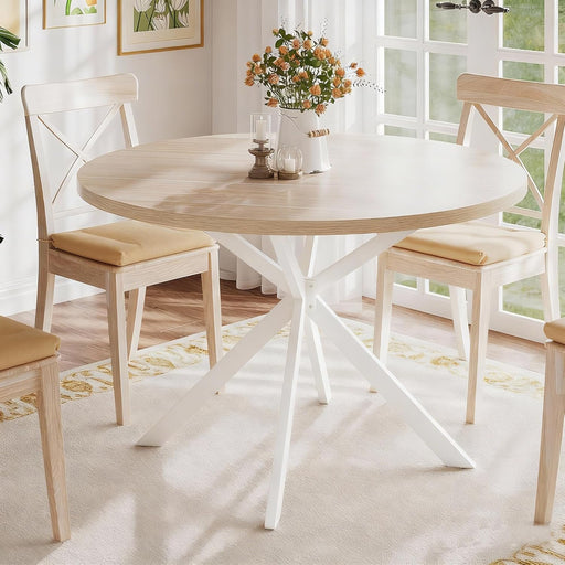 Natural Oak Round DiningTableWithRoundedEdges For Four 47.2Inch