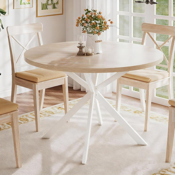 Natural Oak Round DiningTableWithRoundedEdges For Four 47.2Inch