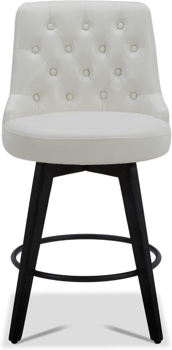Counter Height Bar Stools, Faux Leather Upholstered Modern Swivel Barstool with Back, Solid Wood Legs, 26" H Seat, White