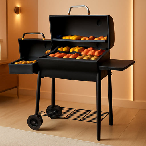 Charcoal Grills with Offest Smokers: Spacious Barrel Charcoal BBQ Grill | Barbecue Smoker Grill Combo for Outdoor Backyard Patio Camping Picnic and Party