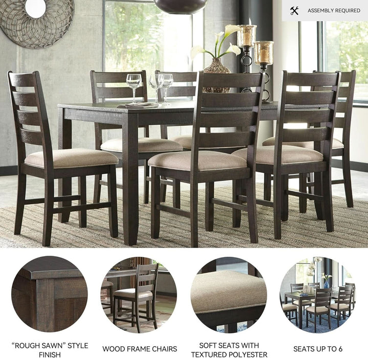 Rokane 7-Piece Dining Room Table Set with 6 Upholstered Chairs - Brown Wood 20" Rectangular Table & Chair Set for Kitchen Dining Room