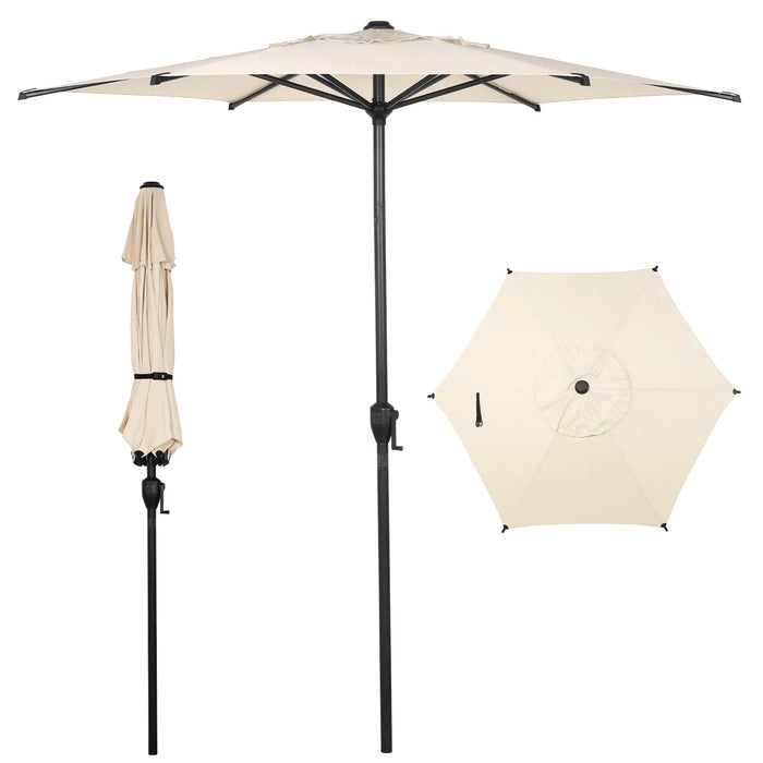 7.5Ft Outdoor Patio Umbrella W/ Push Button Tilt and Crank, 6 Ribs-Beige