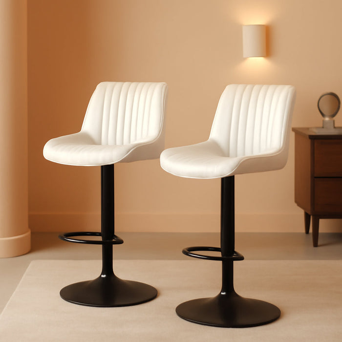 Swivel Bar Stools Set of 2, Height Adjustable Counter Height Bar Stools with Open Back and Footrest, Premium Faux PU Leather, Modern Upholstered Bar Chairs for Kitchen Island/Bar/Counter, White