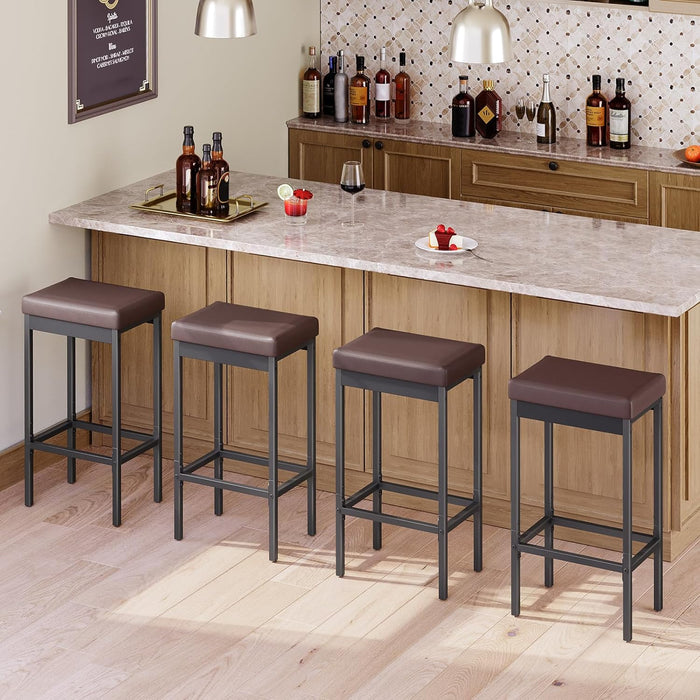 Bar Stools, Set of 2 Bar Chairs, 24.8-Inch Height Stools, Breakfast Bar Stools, Kitchen Bar Chairs, 2" Thick Upholstery, for Kitchen, Dining Room, Cafe, Bar Counter, Brown and Black BC21BY01