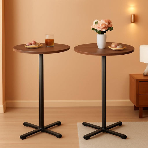 round Cocktail Table, Set of 2, High Top Bar Pub Table with Metal Frame and Cross Base, for 2-3 People, Modern, Easy to Assemble, 23.6 X 41.1 Inches, Natural Walnut ULBT362K01