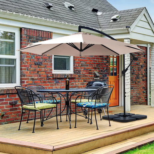 10Ft Heavy Duty Patio Hanging Offset Cantilever Patio Umbrella W/ 4-Piece Base Included Included, Beige