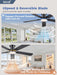 Ceiling Fans with Lights, 52'' Low Profile Ceiling Fan with Light and Remote/App Control, Dimmable, Qiuet DC Motor, Flush Mount Ceiling Fan for Indoor Bedroom Living Room, Black