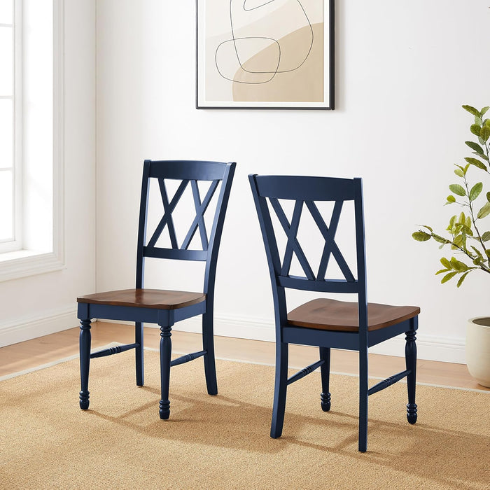 Shelby Traditional Wood X-Back Dining Room Chairs Set of 2, Kitchen Chair, Navy