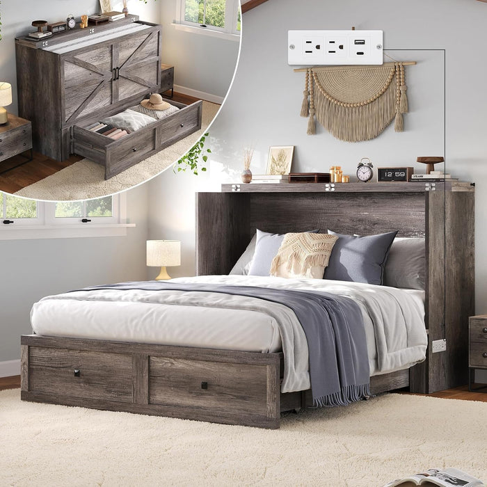MurphyBedQueenCabinetGreyWithIntegratedUSBChargingSystem