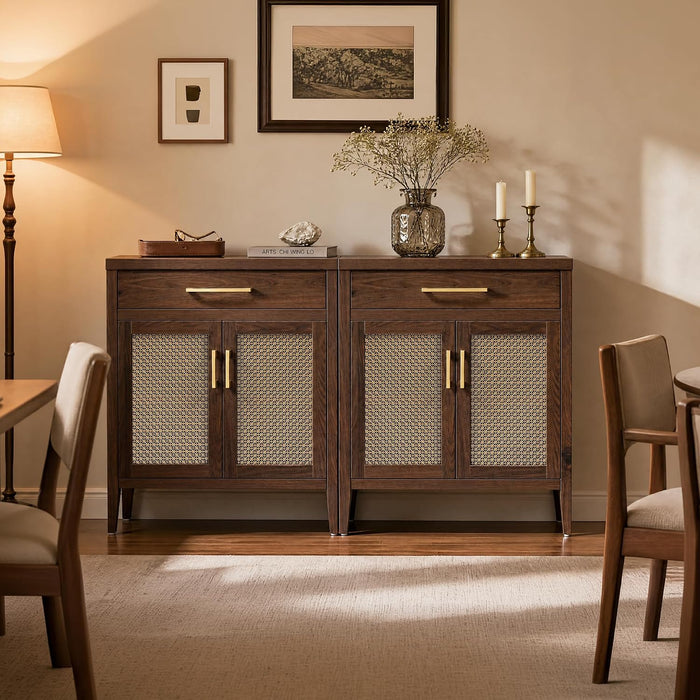 60" Walnut Sideboard Buffet Cabinet with Adjustable Shelves