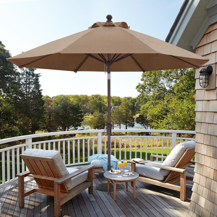 OLEFIN® 5-Year No Fading 9FT Outdoor Patio Umbrella(Brown Stripe)
