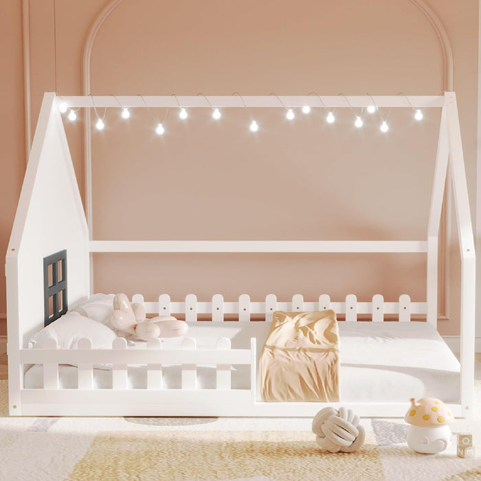 Full Size Montessori Floor Bed LEDIlluminated White