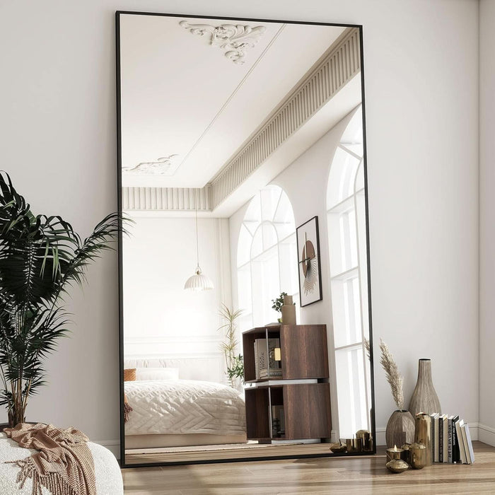 76"X34" Rectangle Full Body Floor Mirrors, Full Length Mirror Hanging or Leaning, Aluminum Alloy Frame Wall Mirror for Bedroom, Dressing Room, Black