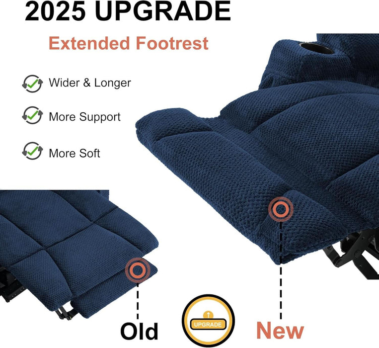 Zero Gravity Power Reclining Sofa with Console, Heat and Vibration Massage, 3 Seater Reclining Couch with USB Ports, Cup Holders for Living Room, Fabric 6035SET (Navy Blue)