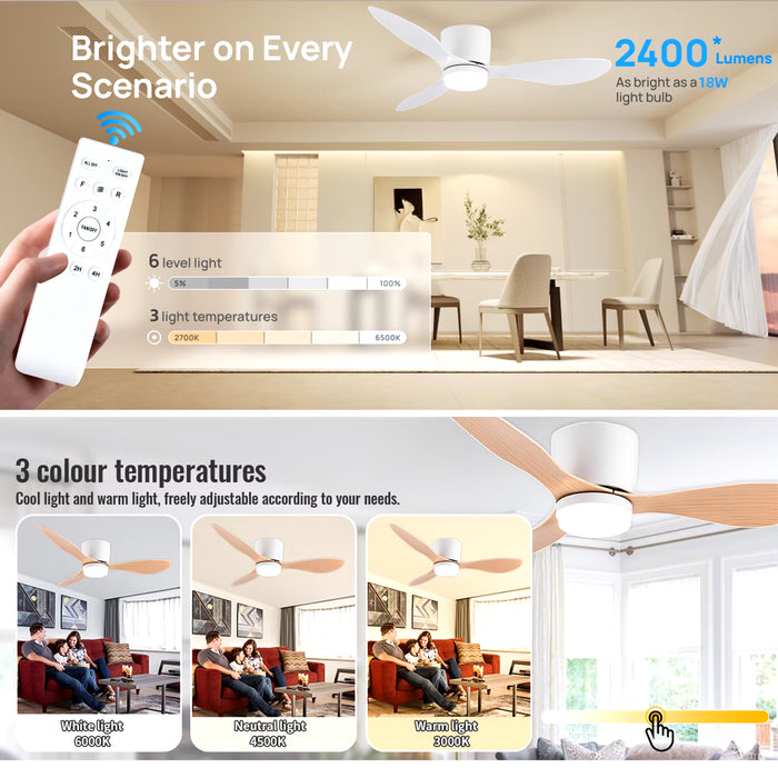 Modern Ceiling Fan with LED Light DC Motor Large Air Volume Remote Control for Kitchen Bedroom Dining Room Patio