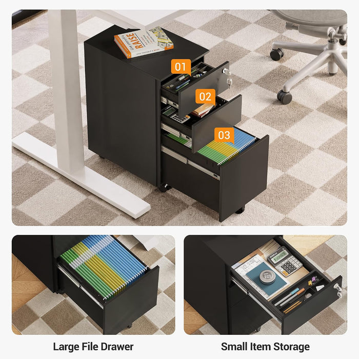 3 Drawer File Cabinet with Lock, Fully Assembled except Casters