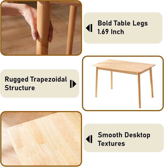 BAKEVE Dining Table for 4-6 Person- 47.2'' Solid Wood Kitchen Table, Mid Century Modern Desk, Farmhouse Rectangular Dining Room Table for Living Room, Office, Kitchen and Study (Natural)