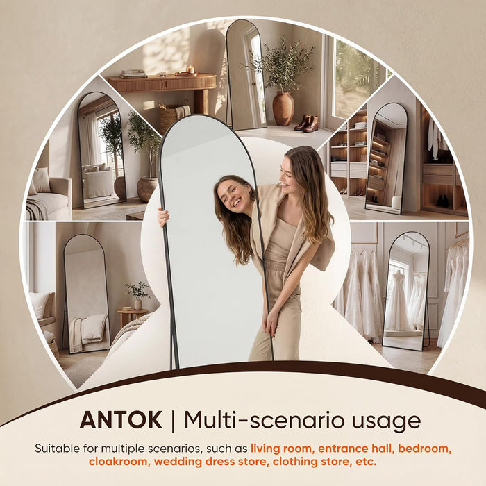 Full Length Mirror, 76"X34" Floor Mirror, Arched Floor Standing Freestanding Arch Full Body Mirrors with Stand for Bedroom, Hanging Mounted for Living Room Cloakroom,Black