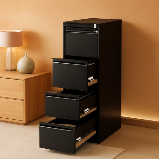 Black Metal Filing Cabinet with Lock & Drawers