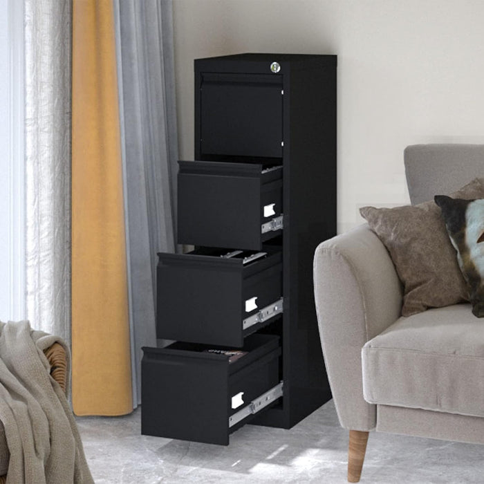 Black Metal Filing Cabinet with Lock & Drawers