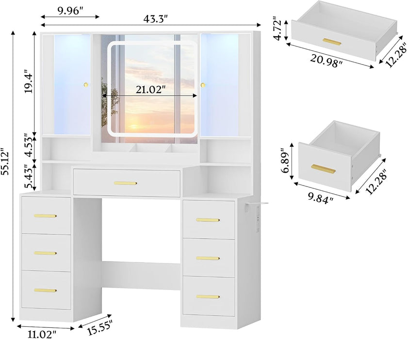 White Makeup Vanity Desk With LED IlluminationPlus
