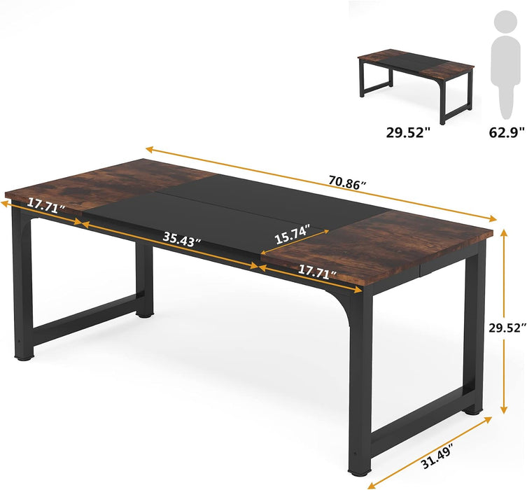 Modern Computer Desk, 70.8 X 31.5 Inch Large Office Desk Computer Table Study Writing Desk Workstation for Home Office, Black Metal Frame