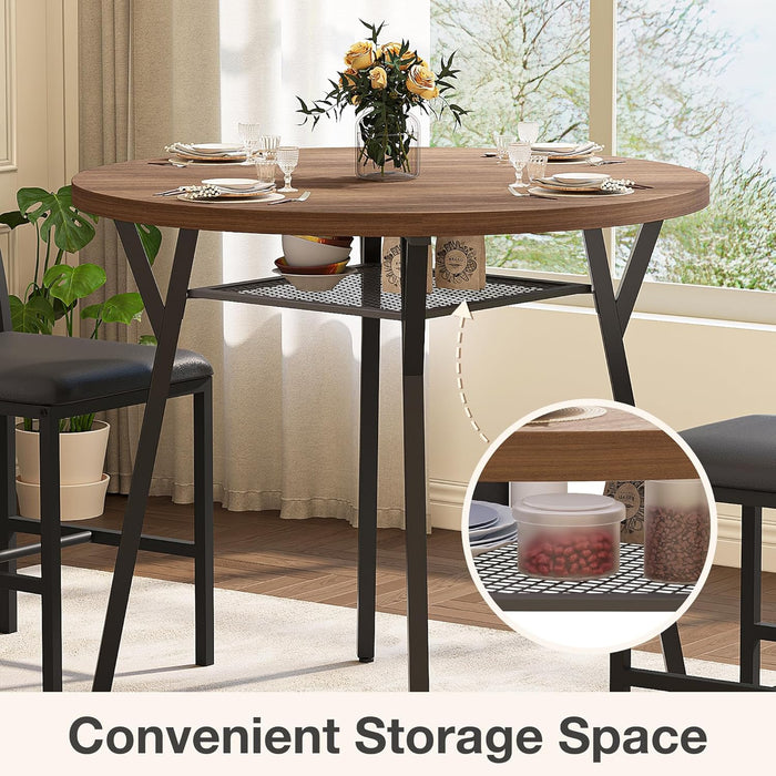 round Dining Table Set for 4, Kitchen Table and Chairs for 4, Dining Room Circle Dinner Pedestal Table, Solid Metal Frame,Space Saving Wood Kitchen & Dining Room Furniture,Walnut