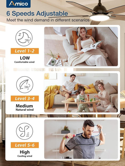 Ceiling Fans with Lights, 52 Inch Smart Ceiling Fan with Remote/App/Alexa Control, Reversible DC Motor, 5 Blades, 6 Speeds, 3CCT, Dimmable, Noiseless, Wifi Ceiling Fan for Farmhouse, Bedroom