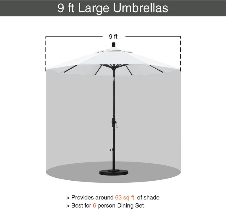 9' round Aluminum Market Umbrella, Crank Lift, Push Button Tilt, White Pole, White Olefin