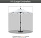9' round Aluminum Market Umbrella, Crank Lift, Push Button Tilt, White Pole, White Olefin