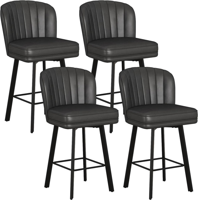 Swivel Counter Height Bar Stools Set of 4, 26'' Modern Barstools with Backs and Metal Legs, Upholstered Bar Chairs, Faux Leather Black Stools for Kitchen Island Chairs