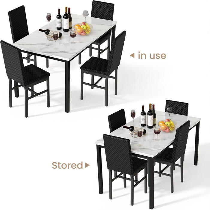 Extravagant Faux Marble Dining Table Set WhiteBlack
