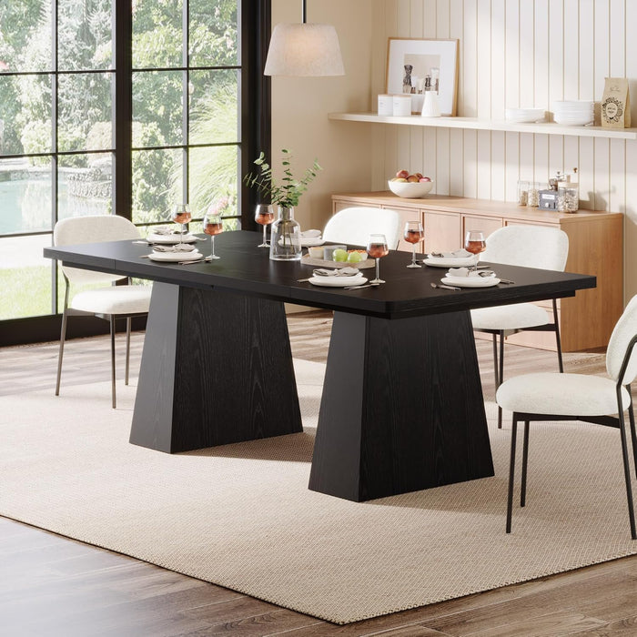 63-Inch Black Dining Table for 4-6, Modern Kitchen Table with Sturdy Tapered Wood Legs, Rectangular Dinner Table with Large Tabletop for Dining Room, Kitchen, Living Room,Black