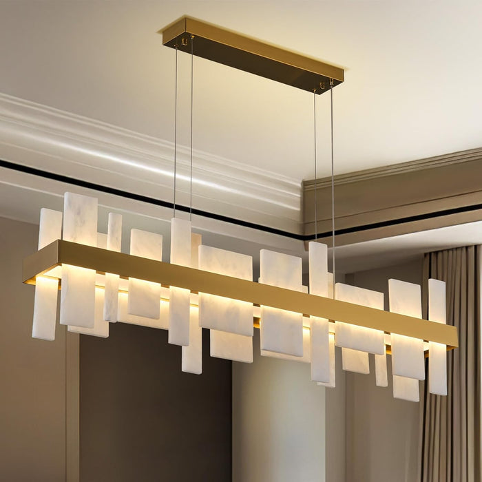 46.8 Inch Modern Adjustable Alabaster Rectangle Chandelier