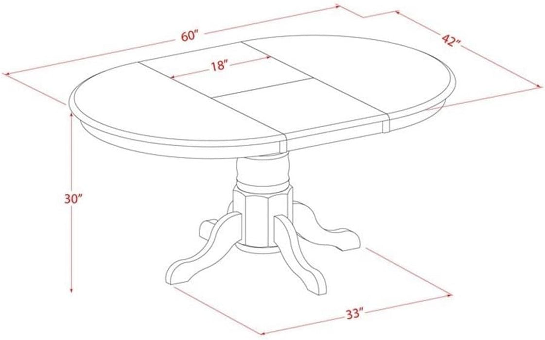 AVT-LWH-TP Avon Dining Room Table - an Oval Kitchen Table Top with Butterfly Leaf & Pedestal Base, 42X60 Inch, Linen White