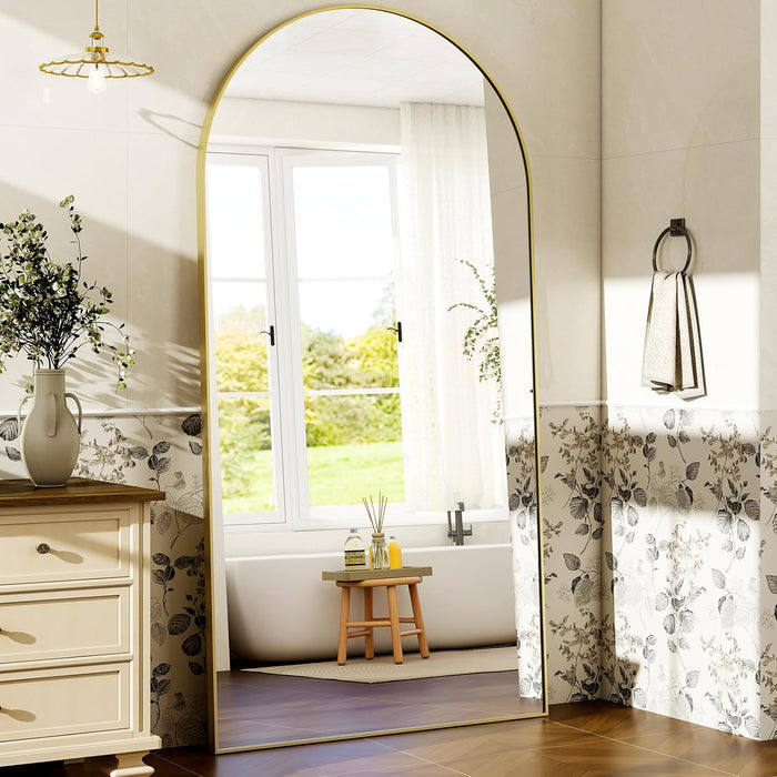 76"X34" Arched Full Length Mirror, Floor Mirrors with Aluminum Alloy Frame Free-Standing Wall Mounted Large Dressing Mirror for Living Room Bedroom Cloakroom