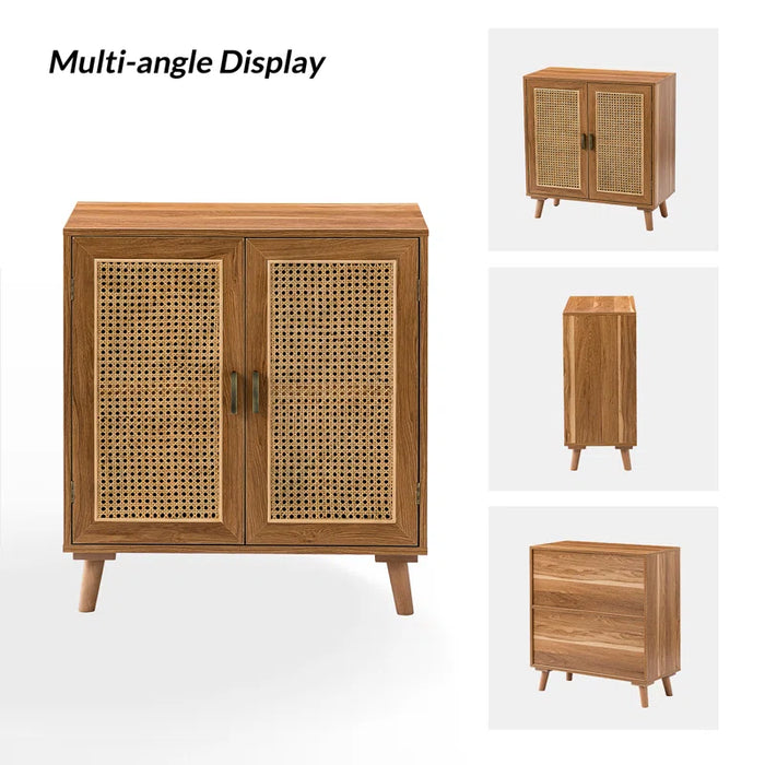 Emily 31'' Tall 2 - Rattan Door Accent Cabinet with Solid Wood Legs