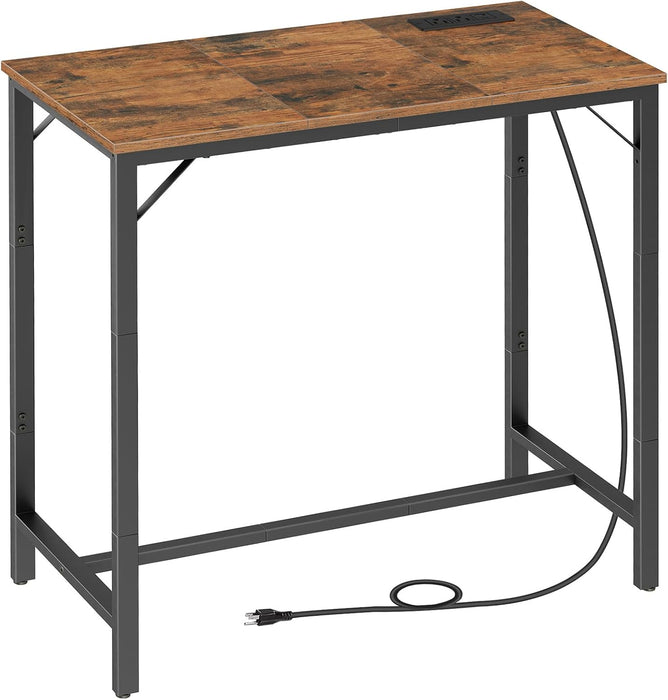 Bar Table with Charging Station, Rectangular Pub Table, High Top Coffee Table, Counter Bar Height Table, Narrow Long Dining Table, 35.4" L X 15.7" W X 35.6" H, Rustic Brown and Black BF90UBT01